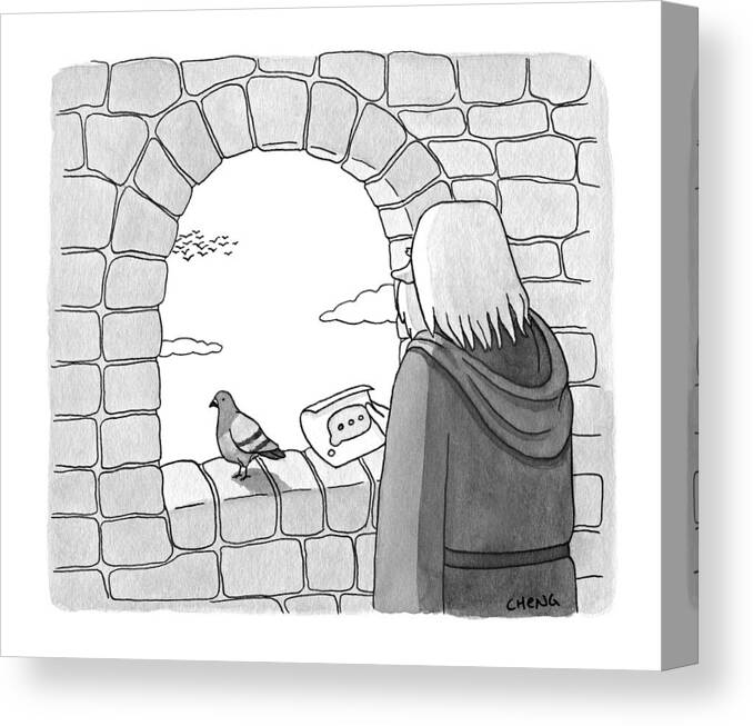 Text Message Canvas Print featuring the drawing New Yorker February 6th, 2017 by Alice Cheng