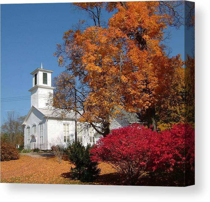 Webster Church Canvas Print featuring the photograph Webster Church on a Fall Day by Susan Wyman