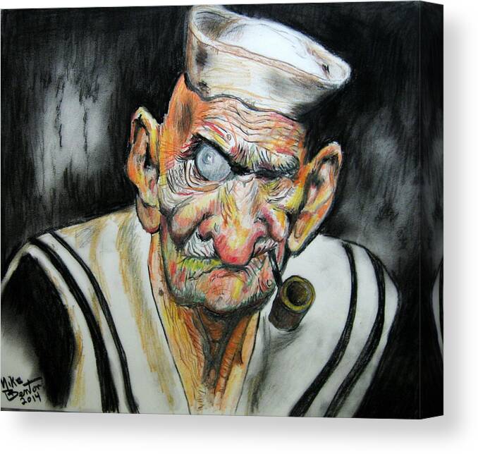 Popeye Canvas Print featuring the drawing Whatever happend to Popeye? by Mike Benton