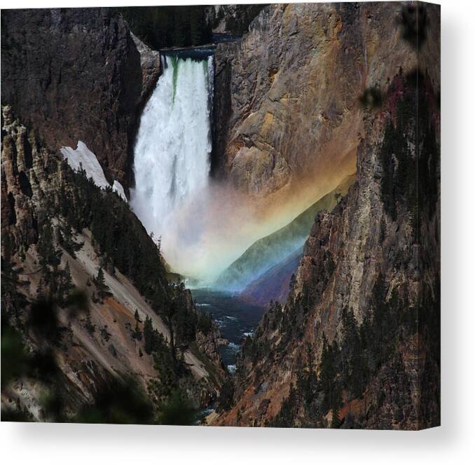 Yellowstone Canvas Print featuring the photograph Yellowstone Lower Falls Rainbow by Jean Clark