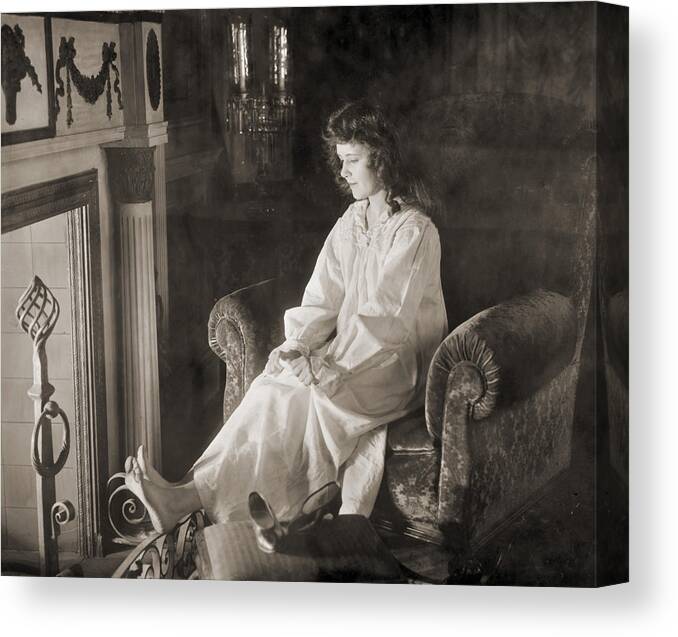 -women Single Figures- Canvas Print featuring the photograph Silent Film Still: Woman #3 by Granger