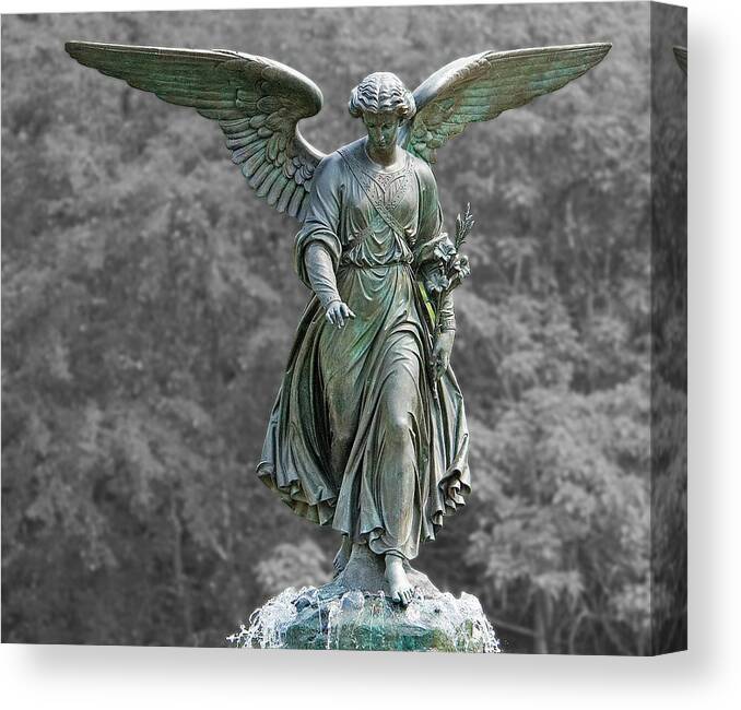 Central Park Canvas Print featuring the photograph Angel of the Waters Poster by Sarah McKoy