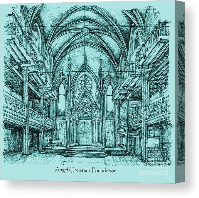 Angel Canvas Print featuring the drawing Angel Orensanz in blue by Adendorff Design