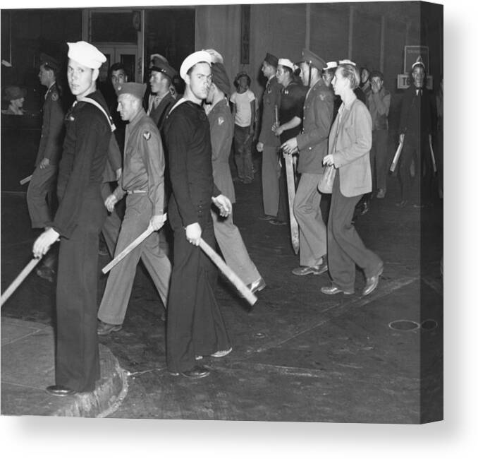 History Canvas Print featuring the photograph During Zoot Suit Riot, Los Angeles by Everett