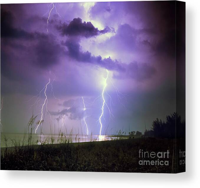 Weather Photography Canvas Print featuring the photograph Lightning over Florida by Keith Kapple