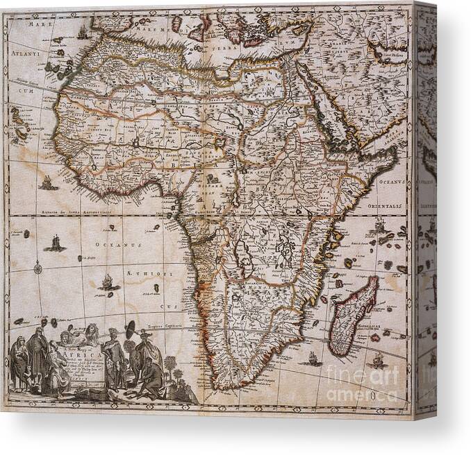 Map Canvas Print featuring the photograph Map Of Africa, 1688 by Photo Researchers