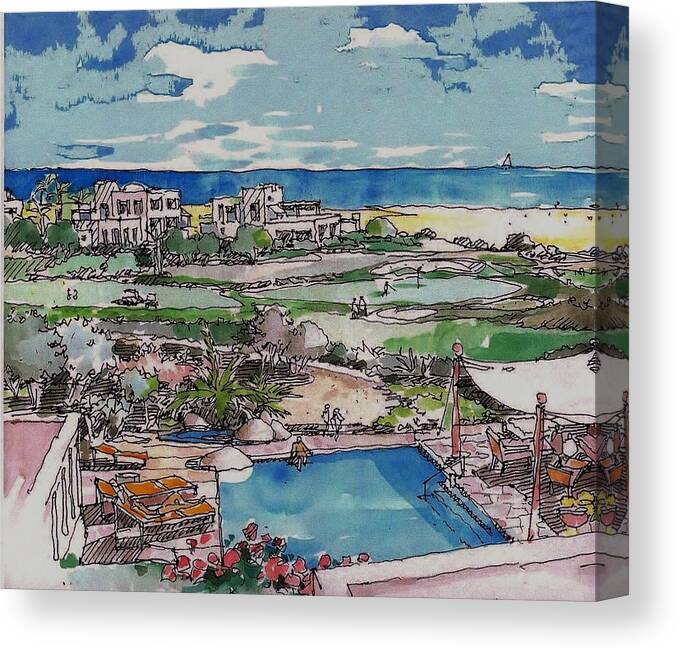 Landscape Resort And Golf Canvas Print featuring the drawing Resort by Andrew Drozdowicz