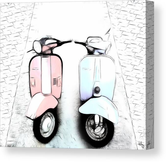 Vespa Canvas Print featuring the digital art Vespa Love by Tilly Williams