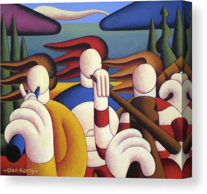 White Canvas Print featuring the painting White Soft Musicians In Landscape by Alan Kenny