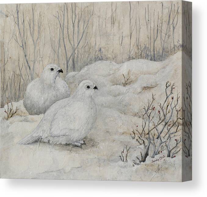 Willow Ptarmigans Canvas Print featuring the painting Willow Ptarmigans by Sandy Clift