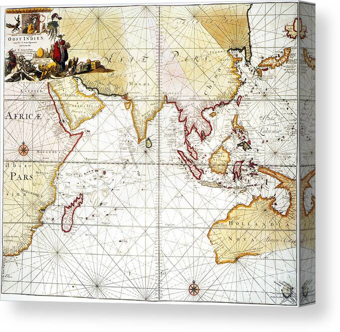 1705 Canvas Print featuring the painting Indian Ocean: Map, 1705 #0036618 by Granger