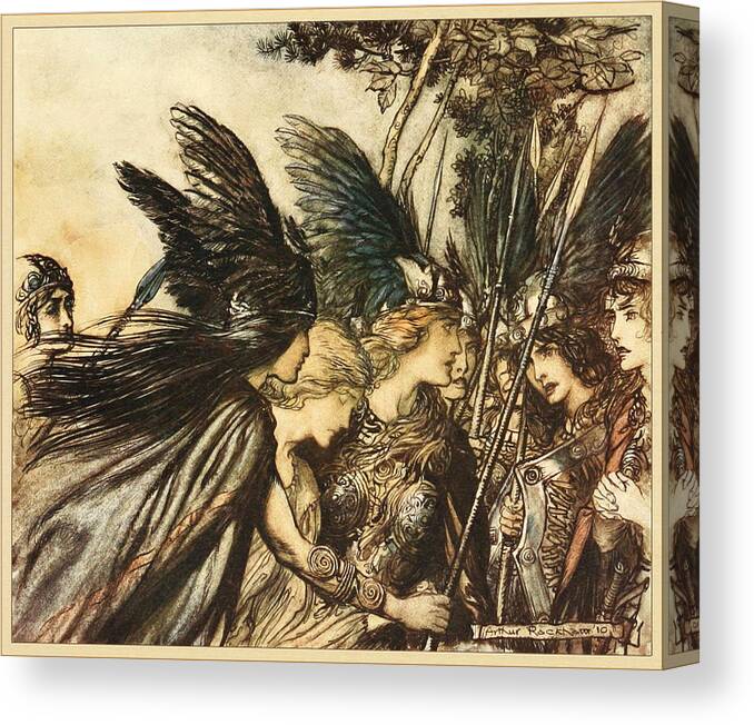 Arthur Rackham  Canvas Print featuring the painting The Valkyrie #1 by Celestial Images