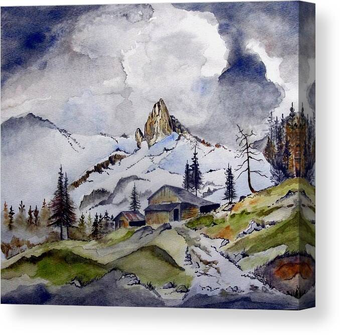 Cabin Canvas Print featuring the painting Tigers Tooth Peak #1 by Jimmy Smith