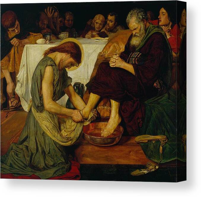 Ford Madox Brown Jesus Washing Peter�s Feet 1852�6 Canvas Print featuring the painting Washing by MotionAge Designs