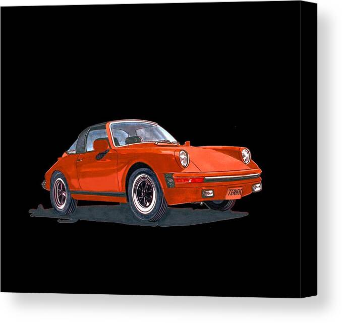 A Watercolor Portrait Of My Late Wife's Red 1968 Porsche 911 Targa Canvas Print featuring the painting Porsche 911 Targa Terific by Jack Pumphrey