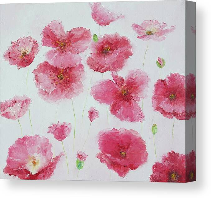 Pink Poppies Canvas Print featuring the painting Pink Poppies #1 by Jan Matson