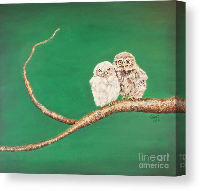 Owls Canvas Print featuring the painting A Couple of Owls by Cami Lee