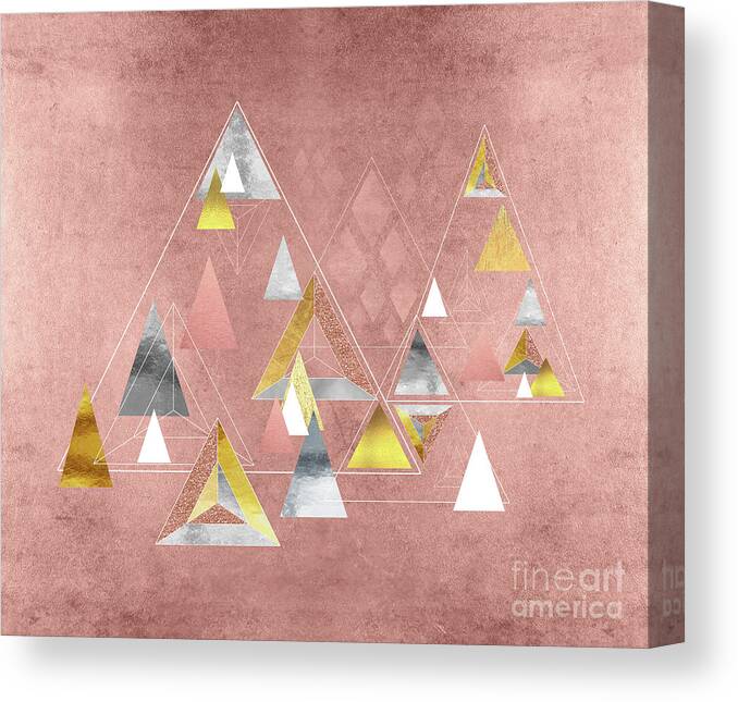 Abstract Geometric Triangles Gold Silver Rose Gold Canvas Print