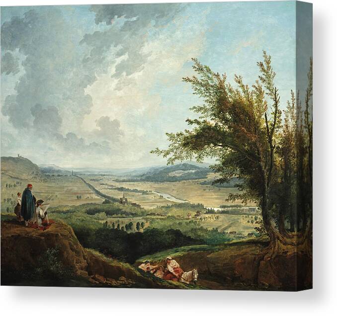 Hubert Robert Canvas Print featuring the painting An Extensive Landscape near Paris by Hubert Robert