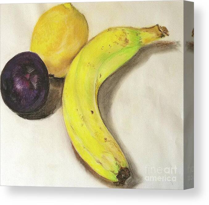 Food Canvas Print featuring the pastel Banana And Company by Sheron Petrie