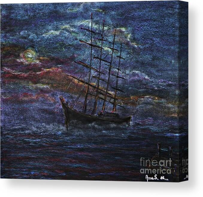 Ship Canvas Print featuring the pastel Barco Negro- Tribute to Amalia Rodrigues by Amalia Suruceanu