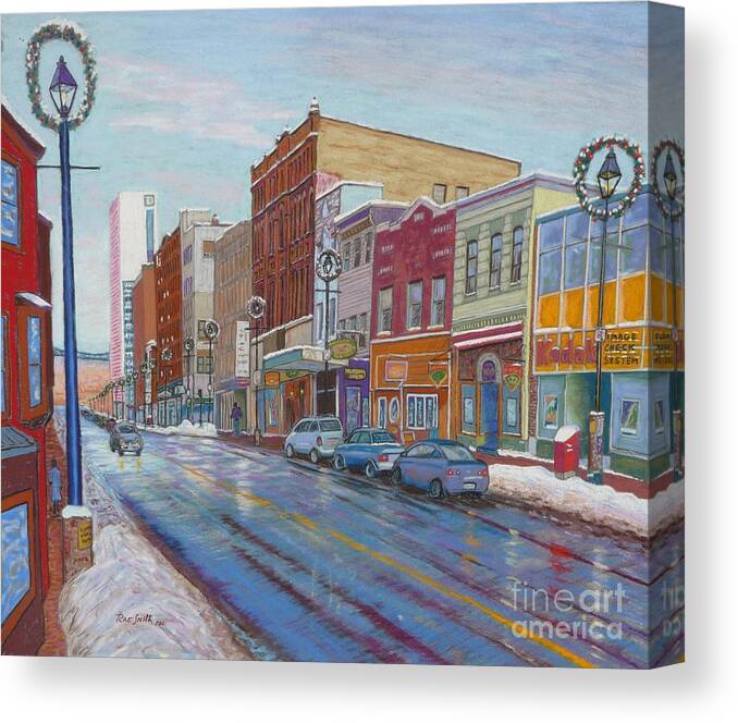 Landscape Canvas Print featuring the pastel Barrington St in winter by Rae Smith