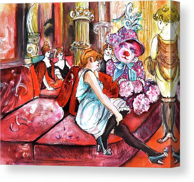 Truffle Mcfurry Canvas Print featuring the painting Bearnadette In The Salon Rue Des Moulins In Paris by Miki De Goodaboom