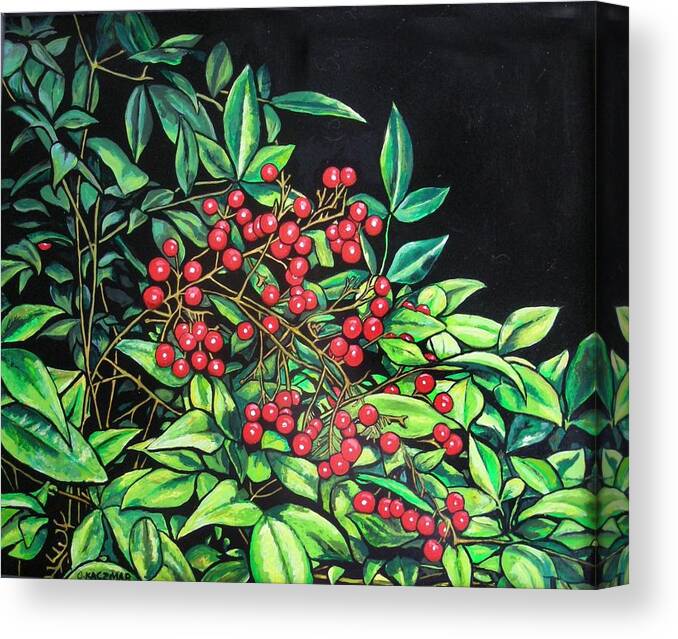 Foliage Canvas Print featuring the painting Berries - Pyracantha by Olga Kaczmar