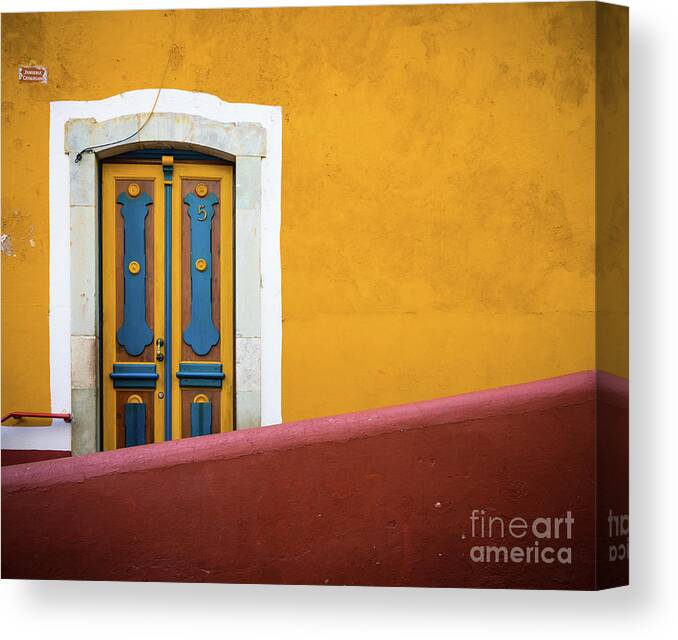 America Canvas Print featuring the photograph Blue and Yellow Door by Inge Johnsson