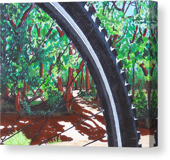 Mountain Bike Canvas Print featuring the painting Bosque Singletrack by Susan M Woods