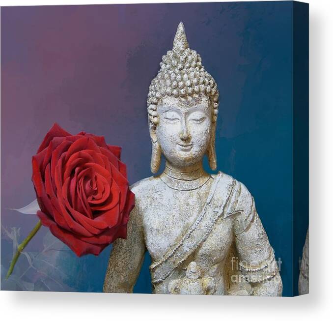 Buddha Canvas Print featuring the photograph Buddha and Rose by Pete Trenholm