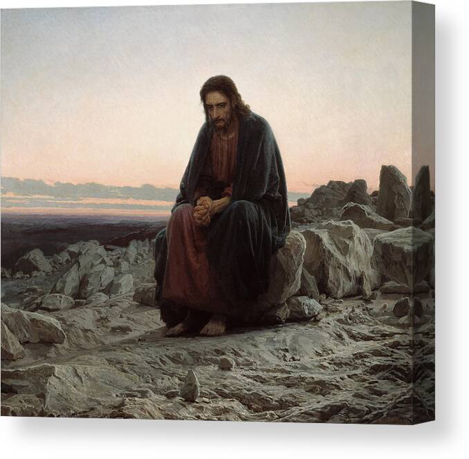 Christ In The Desert Canvas Print featuring the painting Christ in the Desert by Celestial Images