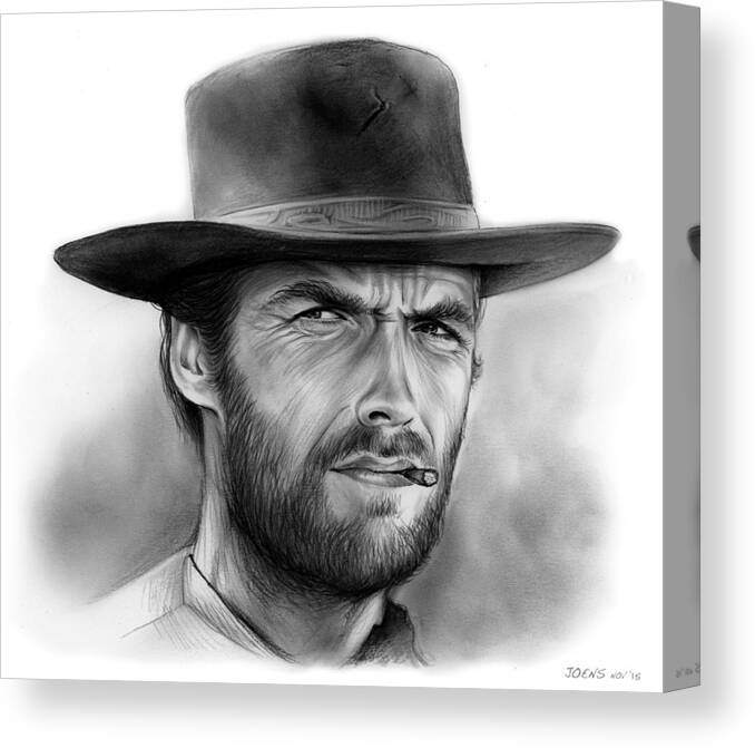 Clint Eastwood Canvas Print featuring the drawing Clint by Greg Joens