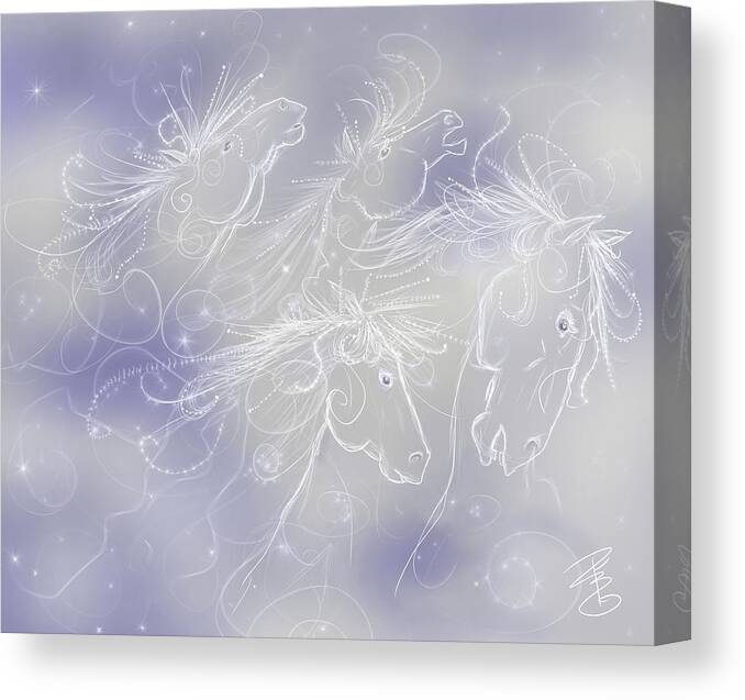 Animal Canvas Print featuring the digital art Cloud horses by Debra Baldwin