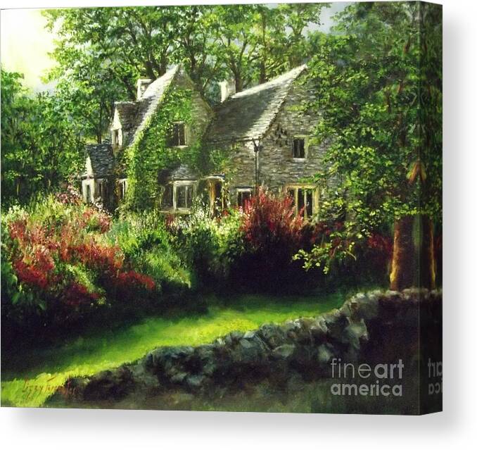 Cotswolds Canvas Print featuring the painting Cotswolds Scene III by Lizzy Forrester
