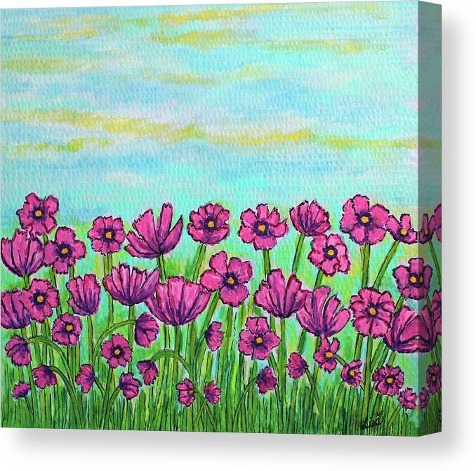 Cosmos Canvas Print featuring the painting Crazy for Cosmos by Lisa Lorenz