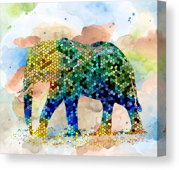 Mosaic Canvas Print featuring the painting Design 37 Mosaic Elephant by Lucie Dumas