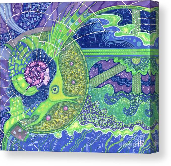 Underwater Canvas Print featuring the painting Dream of the fullmoon by Julia Khoroshikh
