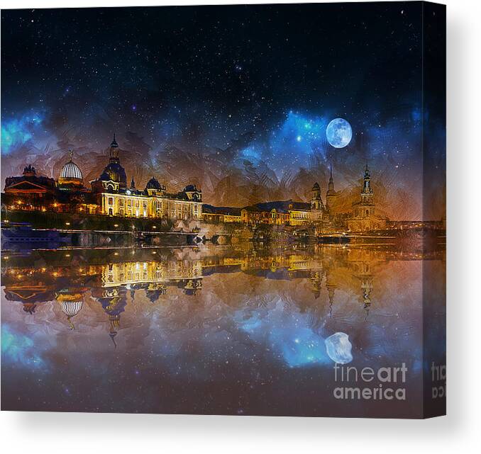 Dresden Canvas Print featuring the mixed media Dresden At Night by Ian Mitchell
