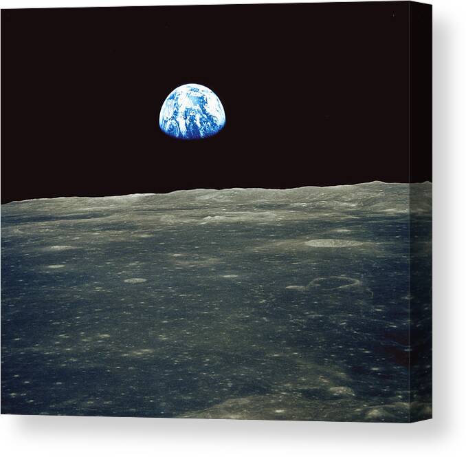 Earthrise Canvas Print featuring the photograph Earthrise Photographed From Apollo 11 Spacecraft by Nasa
