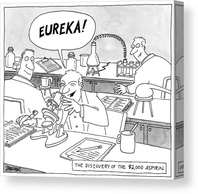 Eureka: The Discovery Of The $2000 Aspirin Canvas Print featuring the drawing Eureka by Jack Ziegler