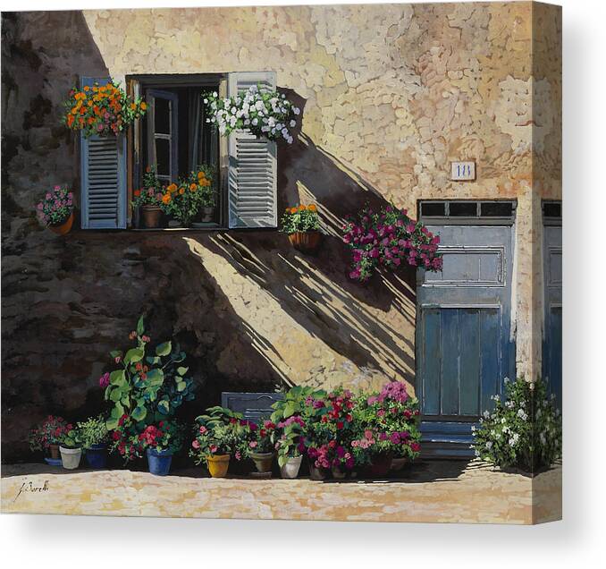 Streetscene Canvas Print featuring the painting Facciata In Ombra by Guido Borelli