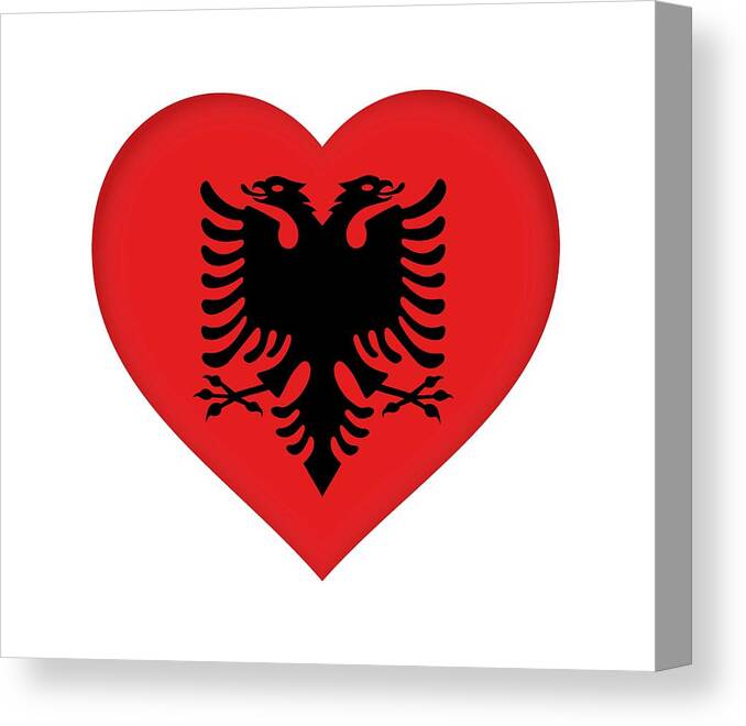 Albania Canvas Print featuring the digital art Flag of Albania Heart by Roy Pedersen