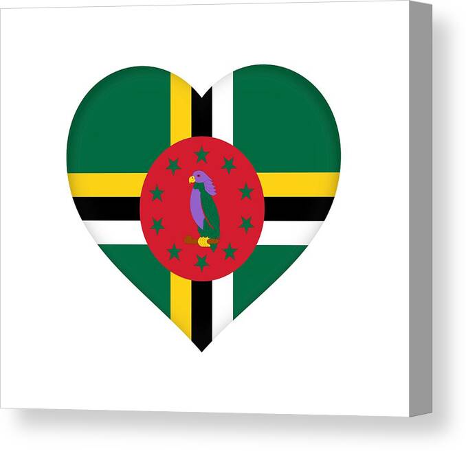 Dominica Canvas Print featuring the digital art Flag of Dominica Heart by Roy Pedersen