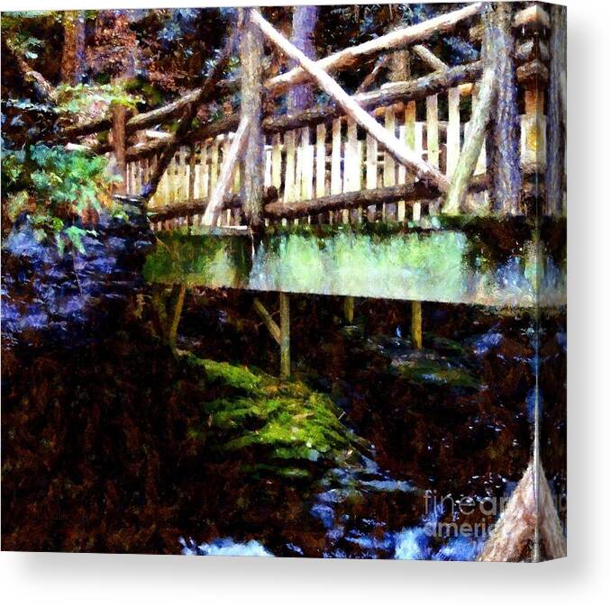 Bridge Canvas Print featuring the photograph Forest wooden bridge by Janine Riley