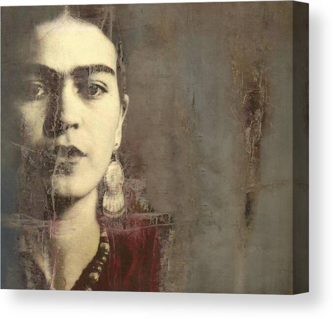 Frida Kahlo Canvas Print featuring the digital art Frida Kahlo - Behind The Painted Smile by Paul Lovering