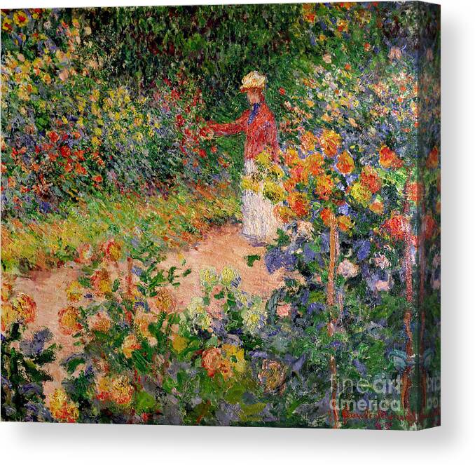 Garden At Giverny Canvas Print featuring the painting Garden at Giverny by Claude Monet