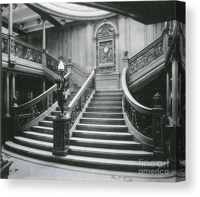 Titanic Canvas Print featuring the photograph Grand Staircase Of The Titanic by Photo Researchers