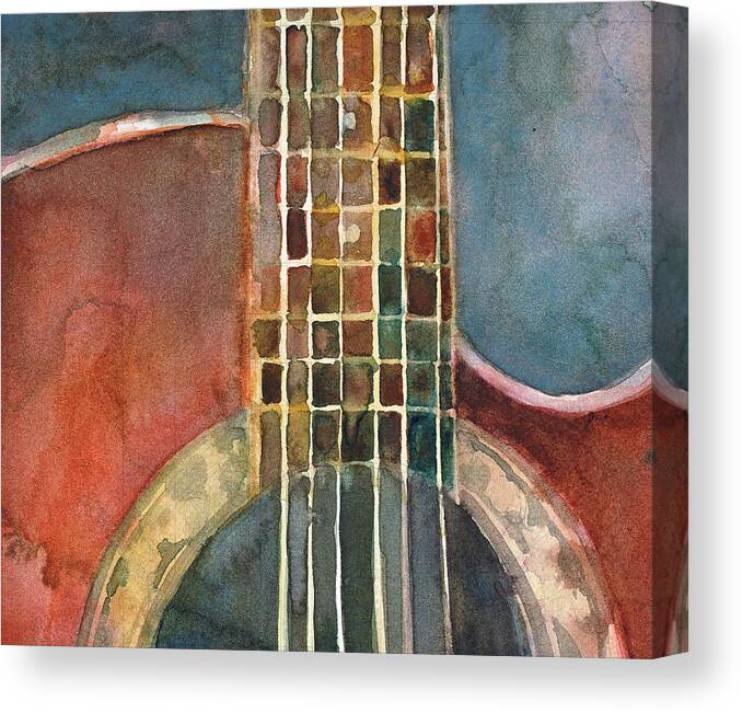 Acoustic Canvas Print featuring the painting Guitar Red Ovation by Dorrie Rifkin