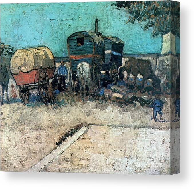 Gypsy Camp With Horse Carriage Canvas Print featuring the painting Gypsy Camp With Horse Carriage by Celestial Images